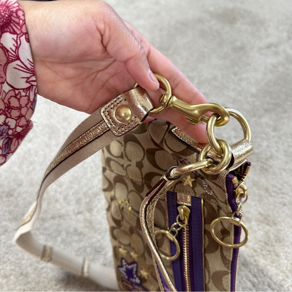 RARE Coach Poppy Tartan Applique Groovy Crossbody Shoulder Bag Brown Monogram - Picture 11 of 16